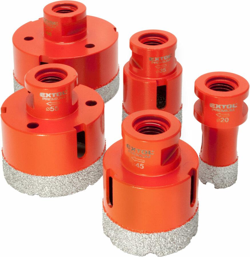 EXTOL PREMIUM Sada dia. korun. vrtákov do uhlovej brúsky, 5ks, Ø20-35-45-55-68mm 8802995