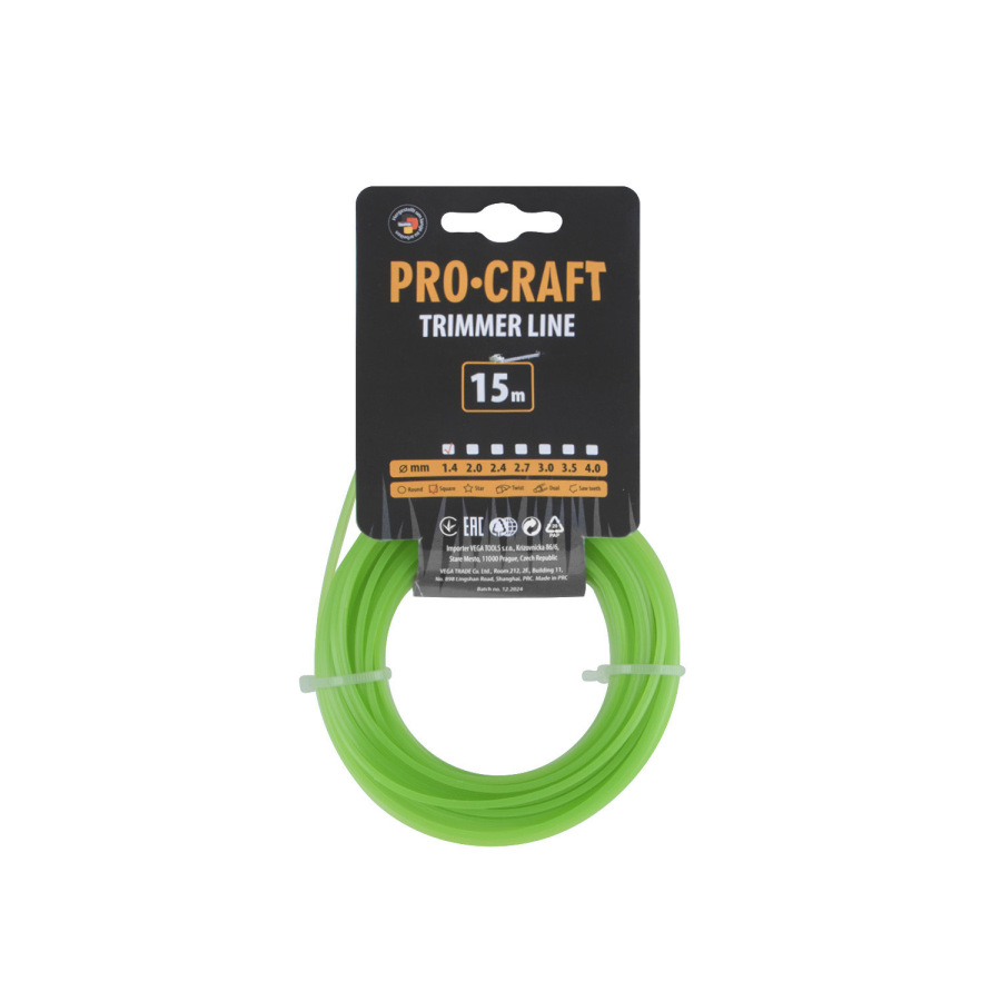 Žacia struna (1,4 mm) (15 m) štvorcová PROCRAFT KV-1.4/15