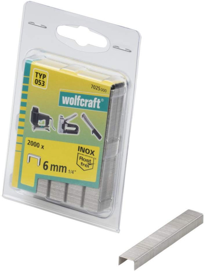 Sponky do sponkovačky široké INOX výška 6mm, šírka 11,2mm Typ 053 (2000ks) wolfcraft 7025000