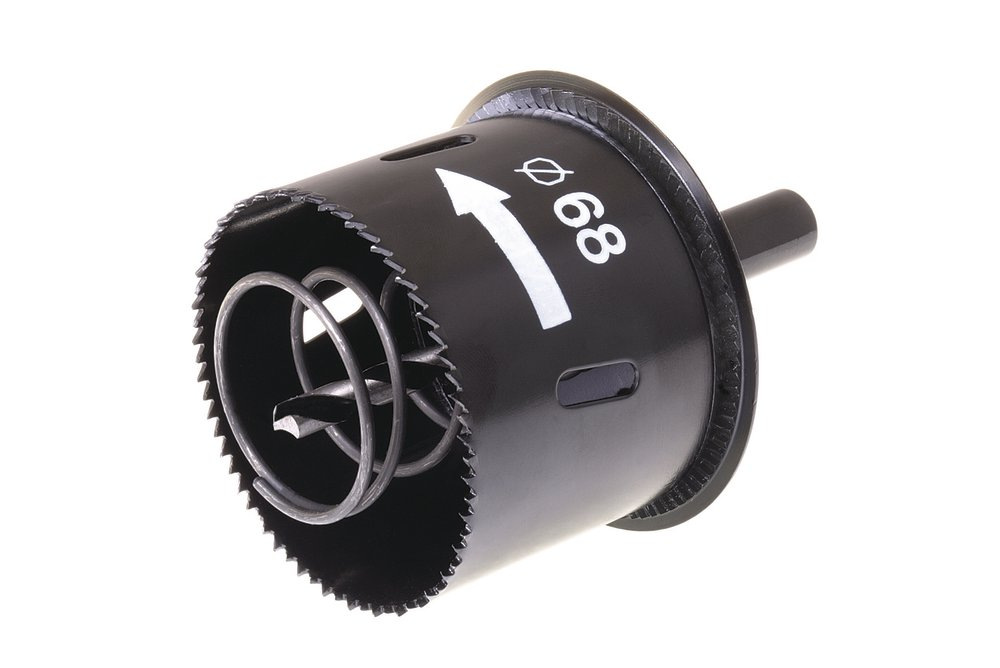 Korunka vŕtacia do dreva ø 68mm s vyhadzovacou pružinou a zahĺbením hl. - 44mm, pre elektrokrabice,