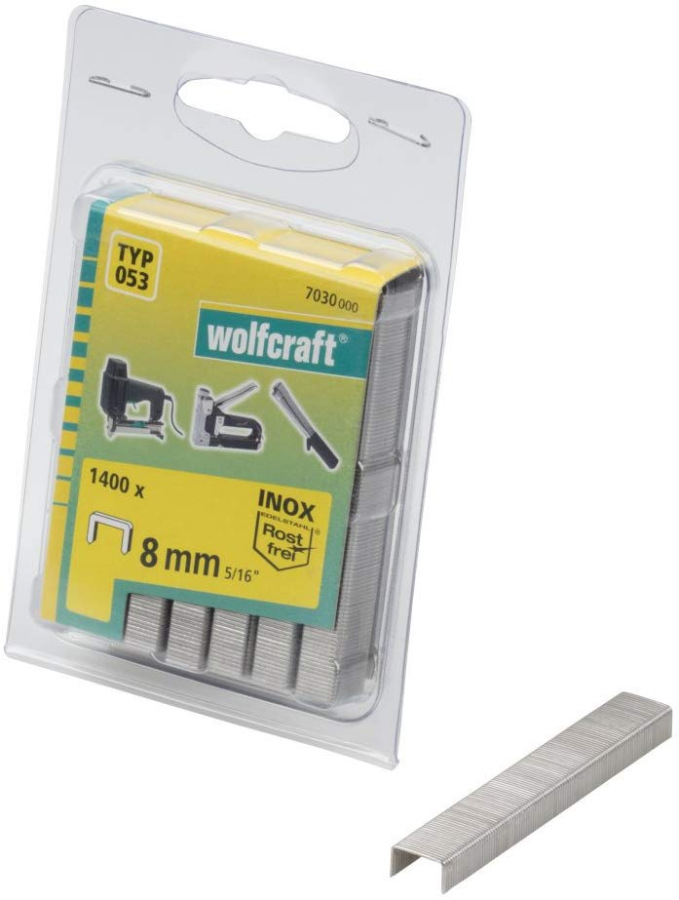 Sponky do sponkovačky široké INOX výška 8mm, šírka 11,2mm Typ 053 (1400ks) wolfcraft 7030000