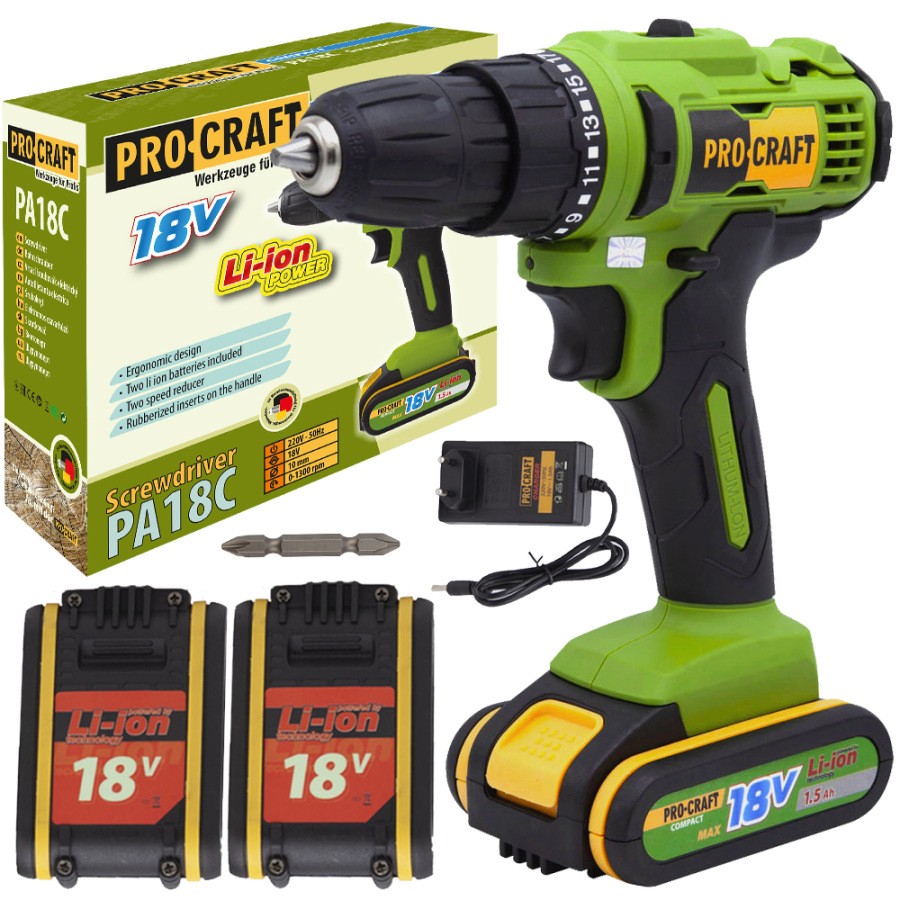 PROCRAFT Akumulátorový vŕtací skrutkovač 18V PA18C