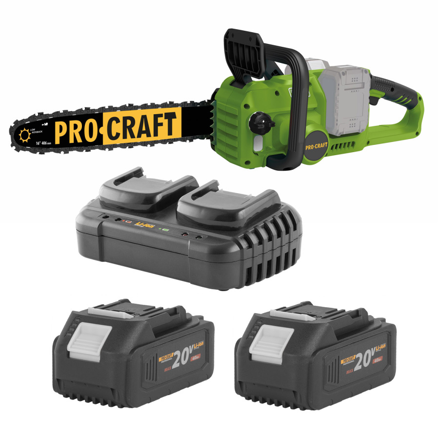 PROCRAFT Sada aku reťazová píla PCA42/2 s batériami 2×20V 4Ah a nabíjačkou 20/2