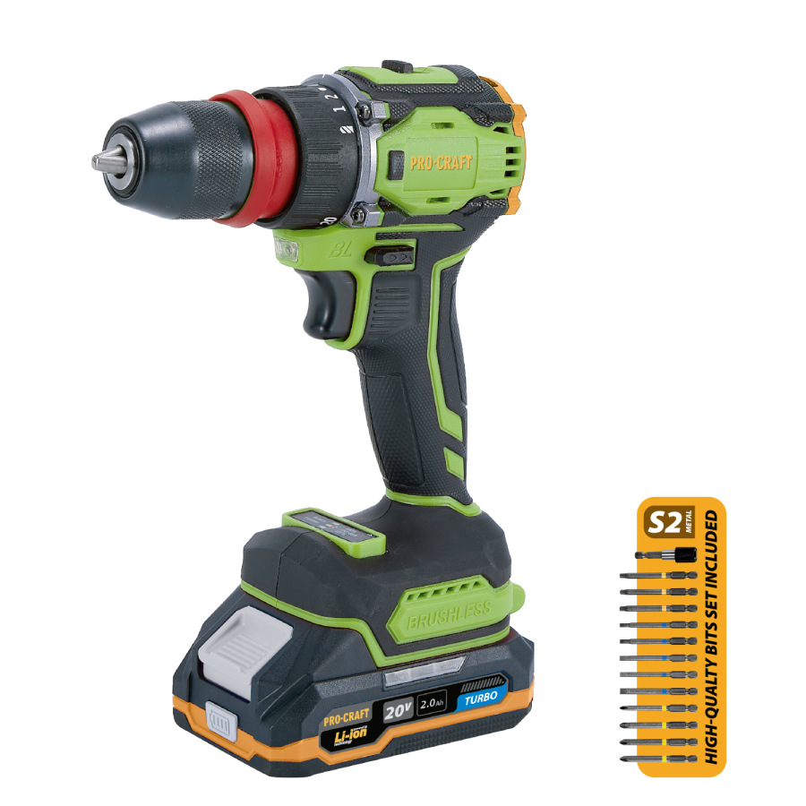 PROCRAFT Akumulátorový skrutkovač 20V PA18ProDFR2 + sada bitov