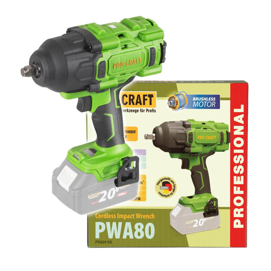 PROCRAFT Aku rázový uťahovák 20V 1600Nm(bez akumulátora a nabíjačky) PWA80bb