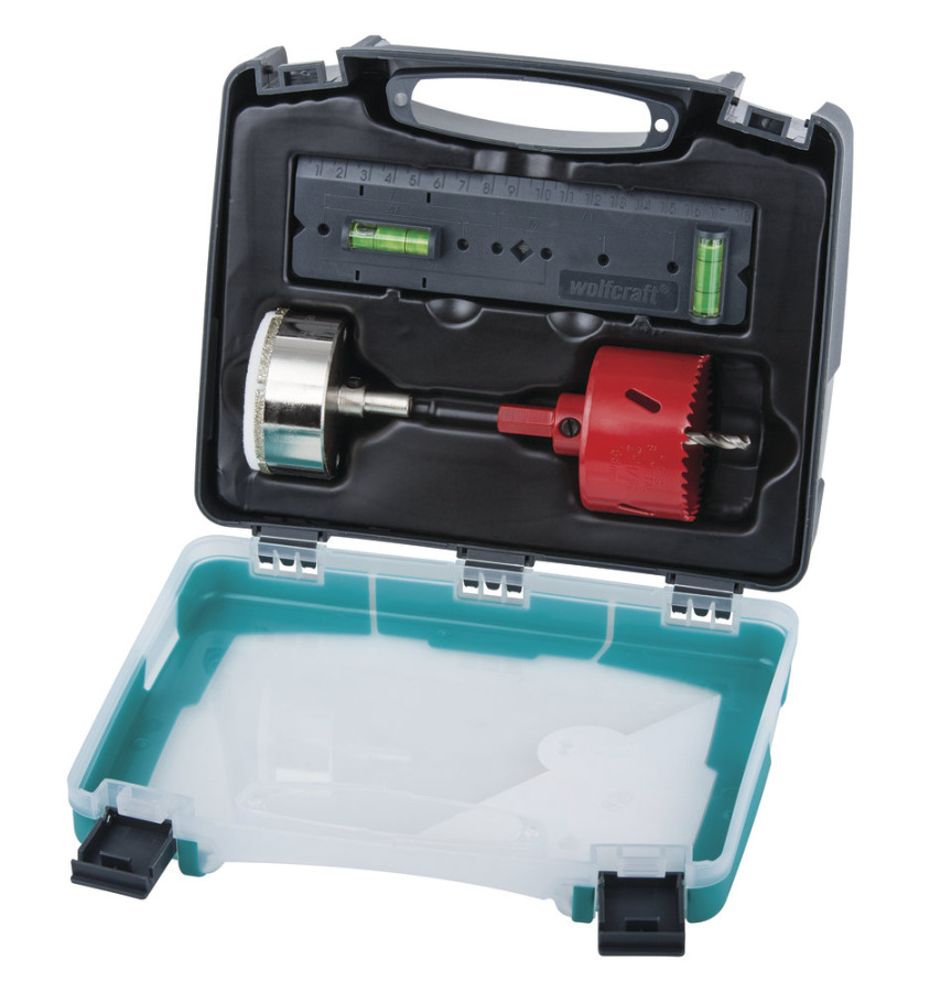 Sada vrtacích koruniek ø 68mm pre elektrikárske krabičky + šablóna, wolfcraft 5981000