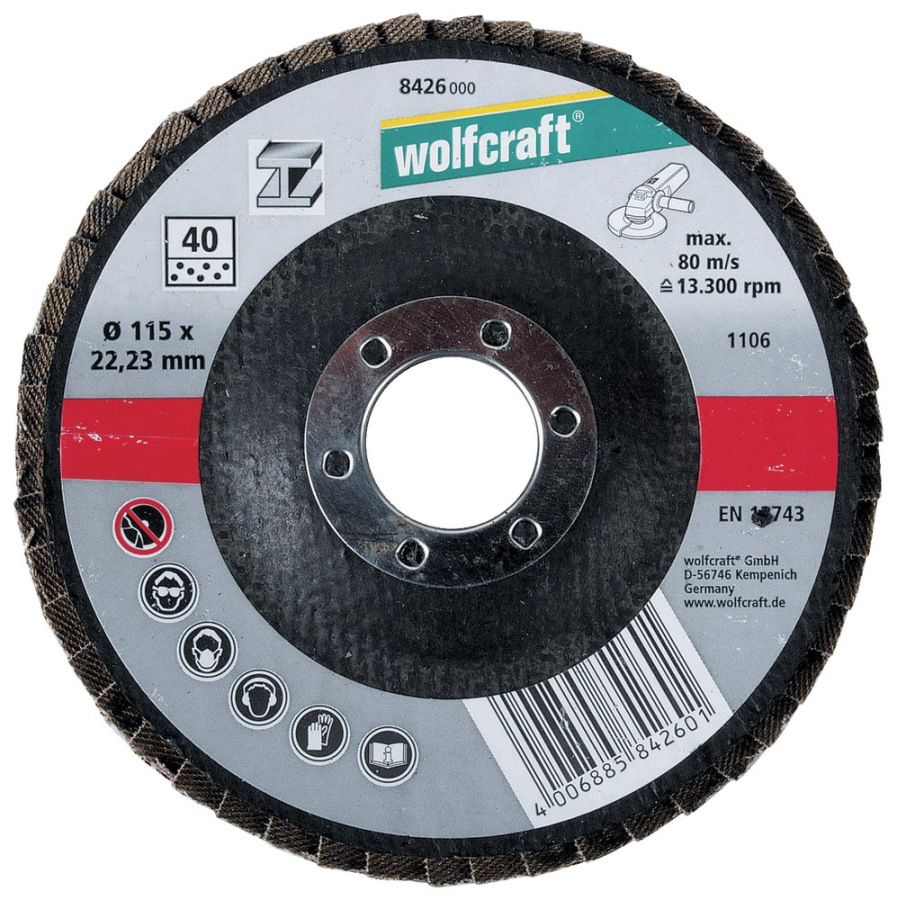Kotúč brúsny lamemlový K40 zirkón-korund ø 115mm, wolfcraft 8426000