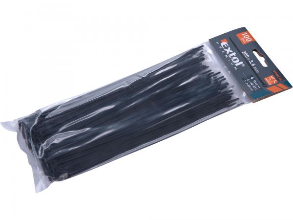 EXTOL PREMIUM Pásky sťahovacie čierne, 3,6x200mm, 100ks, pr.50mm, 18kg 8856156