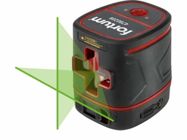 FORTUM 4780208 Laser líniový, krížový samonivelačný, zelený, 1H1V, Li-ion akumulátor