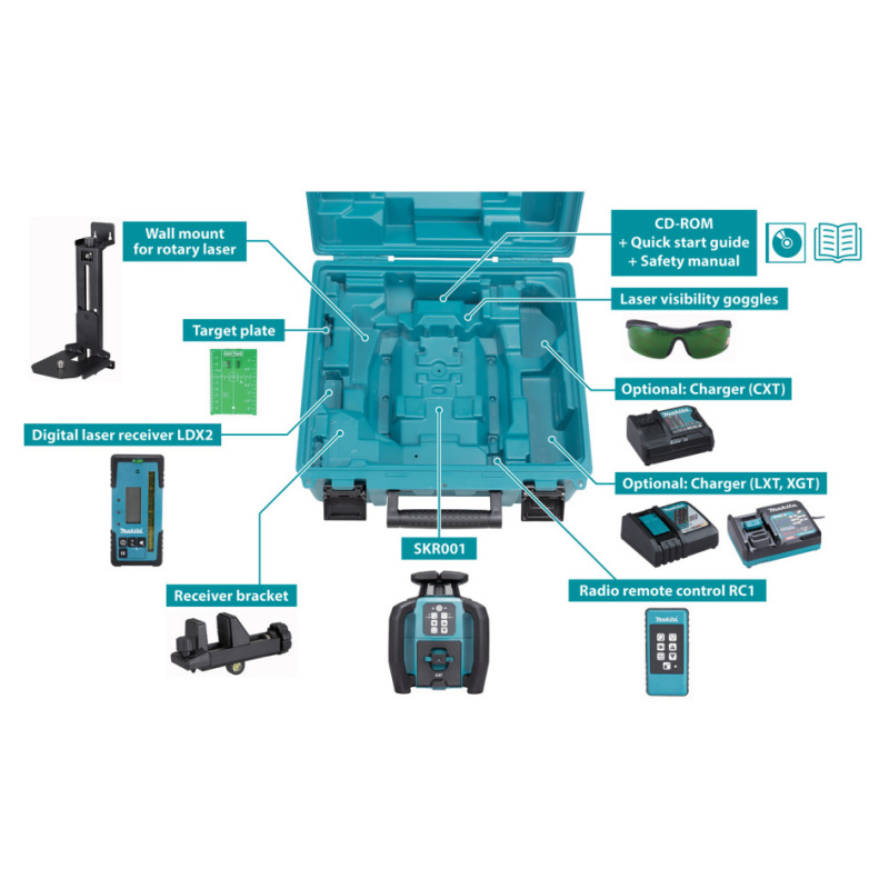 MAKITA SKR001Z Laser rotačný zelený akuulátorový XGT 40 V max, LXT 18 V a CXT 12 V max 7