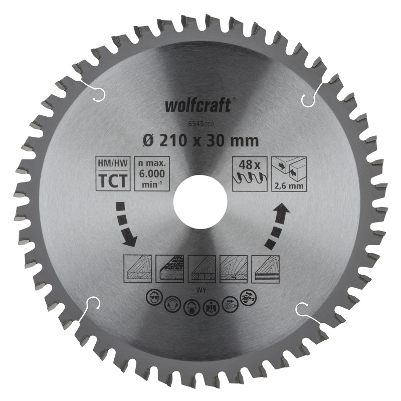 Kotúč pílový HM pre jemné rezy, negatívny zub, Z48 ø 250 x 30-20 x 3mm, wolfcraft 6547000