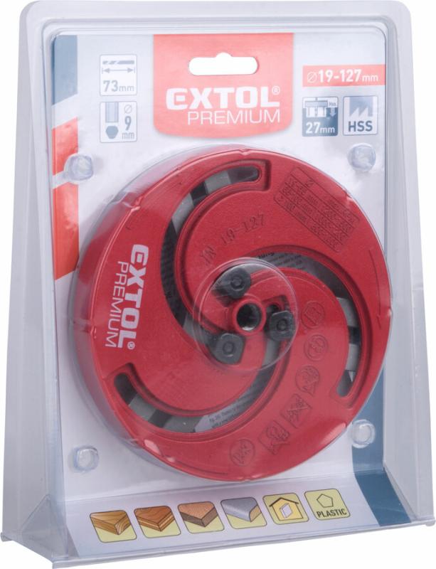 EXTOL PREMIUM Vyrezávač otvorov trojramenný nastaviteľný, Ø19-127mm 8801610 9