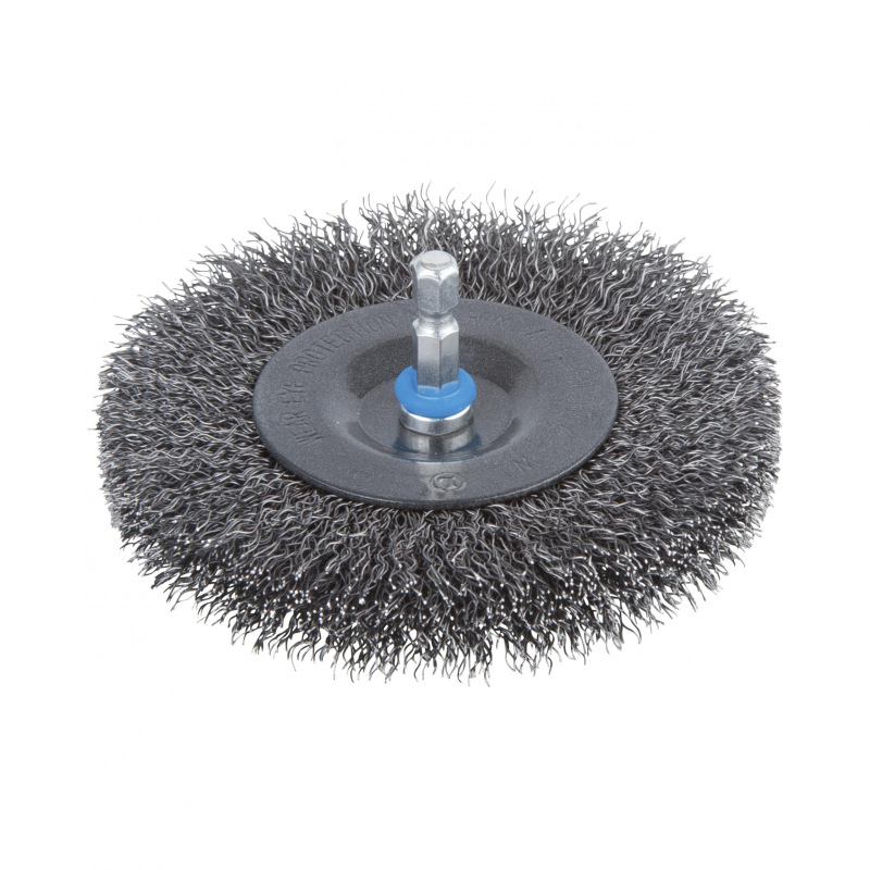 Kotúč drôtený z oceľového drôtu plochý ø 100 x 16mm so šesťhrannou stopkou, wolfcraft 2103000