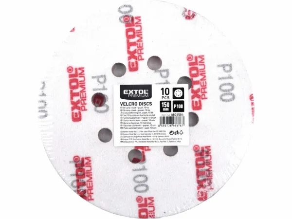 EXTOL PREMIUM Brúsny papier na s. zips pr.150mm s otvormi, P100, 10ks 8803584 2