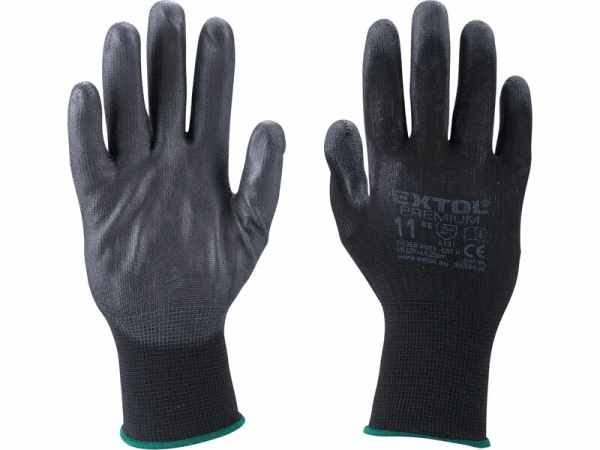 EXTOL PREMIUM Rukavice z polyesteru polomáčané v PU, 11" čierne, 8856638