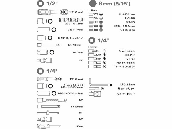 EXTOL PREMIUM 8818337 Sada nástrčných a zástrčných kľúčov 94-dielna, CrV, CrV/S2 2