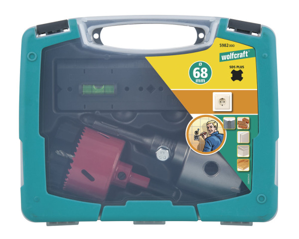 Wolfcraft Sada vrtacích koruniek Universal ø 68mm pre elektrikárske krabičky + šablóna, wolfcraft 59 6