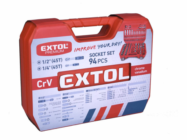 EXTOL PREMIUM 8818337 Sada nástrčných a zástrčných kľúčov 94-dielna, CrV, CrV/S2 5
