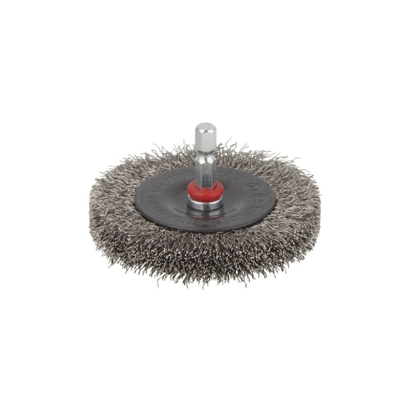 Kotúč drôtený z nerezového drôtu plochý ø 75 x 12mm so šesťhrannou stopkou, wolfcraft 2711000