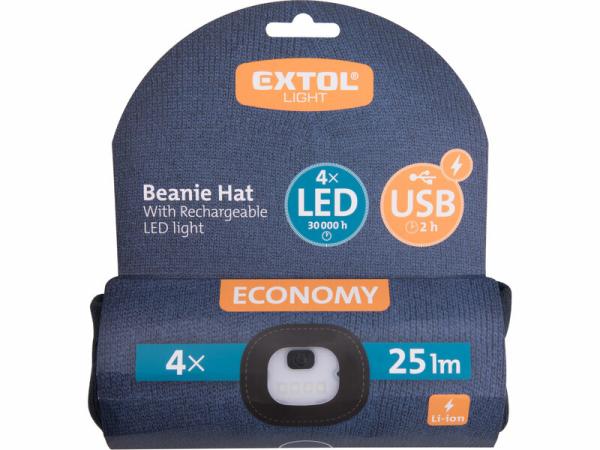 EXTOL LIGHT 43456 Čiapka s čelovým svetlom, 4xLED, 25lm, 250mAh tmavo-modrá 4