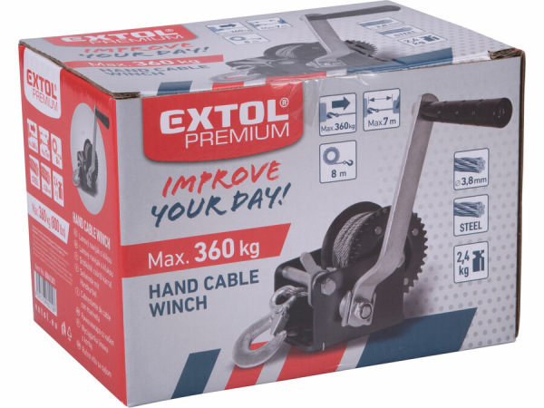 EXTOL PREMIUM Navijak lanový ručný obojsmerný, 360kg, 1 rýchlosť, lano Ø3,8mmx8m 8861301 2