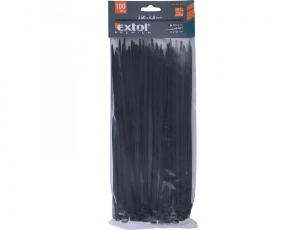 EXTOL PREMIUM Pásky sťahovacie čierne, 4,8x250mm, 100ks, pr.65mm, 22kg 8856160