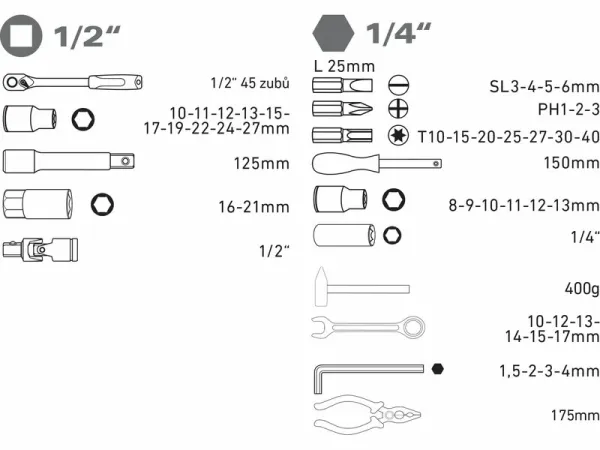 EXTOL PREMIUM Sada náradia, 100-dielna, 1/2" a 1/4", skrutkovače, kliešte, kľúče, kladivo 8818411 2