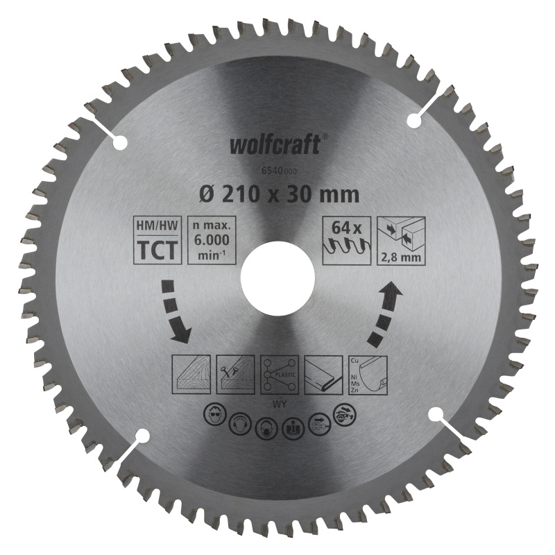 Kotúč pílový HM pre jemné rezy, negatívny zub, Z80 ø 250 x 30-20 x 3,2mm, wolfcraft 6542000