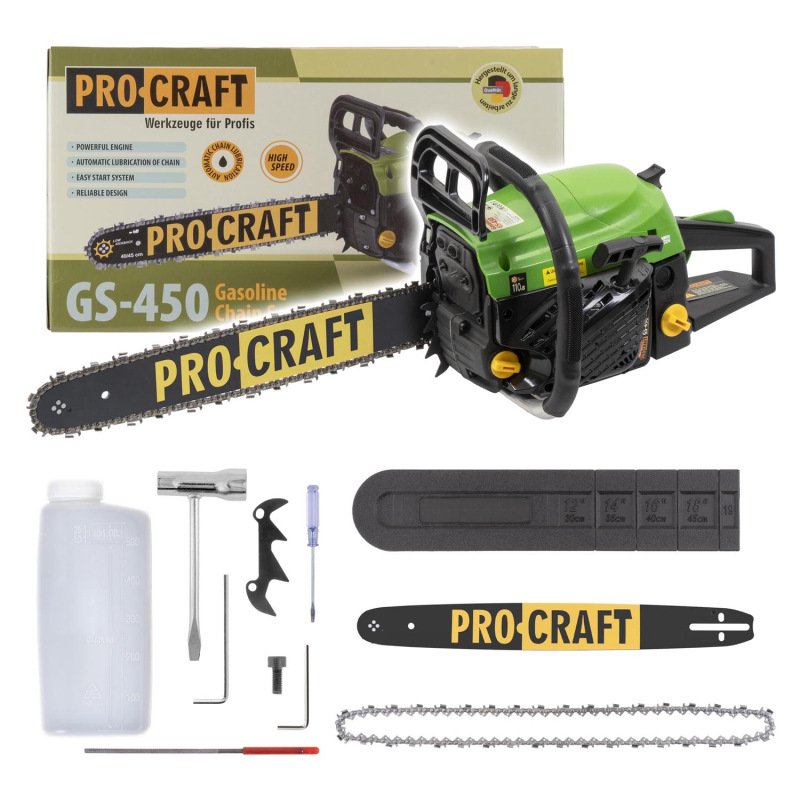 PROCRAFT Benzínová reťazová píla lišta 450mm GS-450
