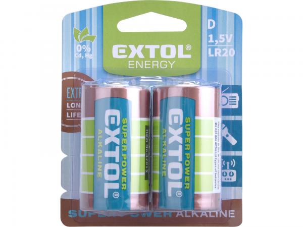 EXTOL Batéria alkalická 2ks, 1,5V, typ D, LR20 42015