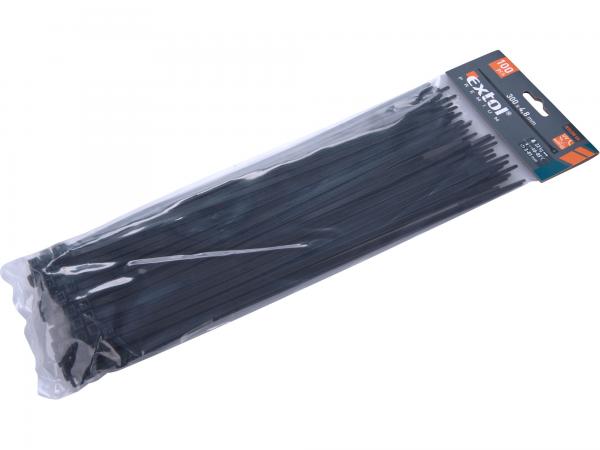 EXTOL PREMIUM Pásky sťahovacie čierne, 4,8x300mm, 100ks, pr82mm, 22kg 8856162