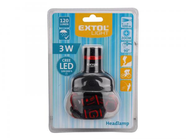 EXTOL Lampa čelová 3W CREE LED so ZOOM funkciou, 3 režimy svietenia 43100