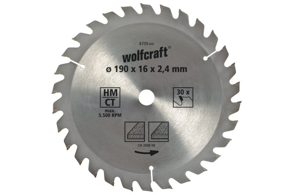 Kotúč pílový HM pre rýchle rezy vyhadzovací zub, Z20 ø 165 x 20-16 x 2,4mm, wolfcraft 6644000