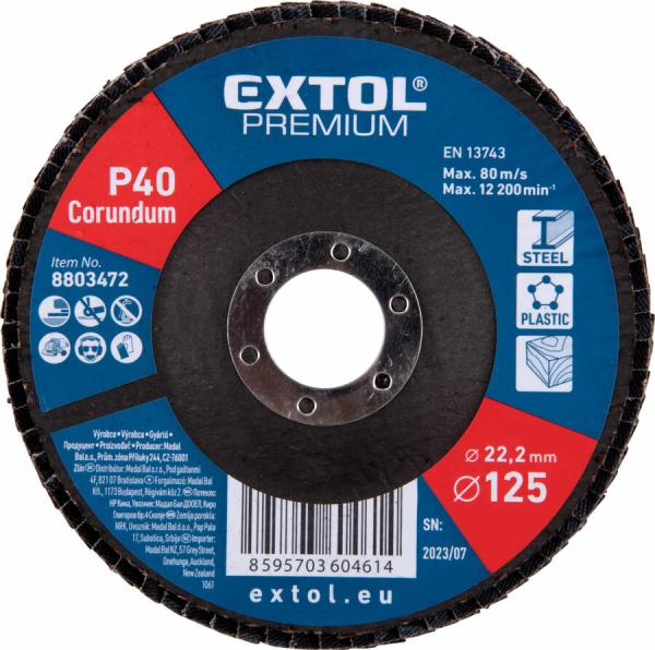 EXTOL PREMIUM Kotúč lamelový šikmý, Corundum, Ø125x22,2mm, P40 8803472