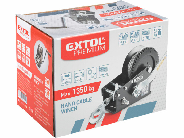 EXTOL PREMIUM Navijak lanový ručný obojsmerný, 1350kg, 2 rýchlosti, lano Ø6mmx10m 8861305 1