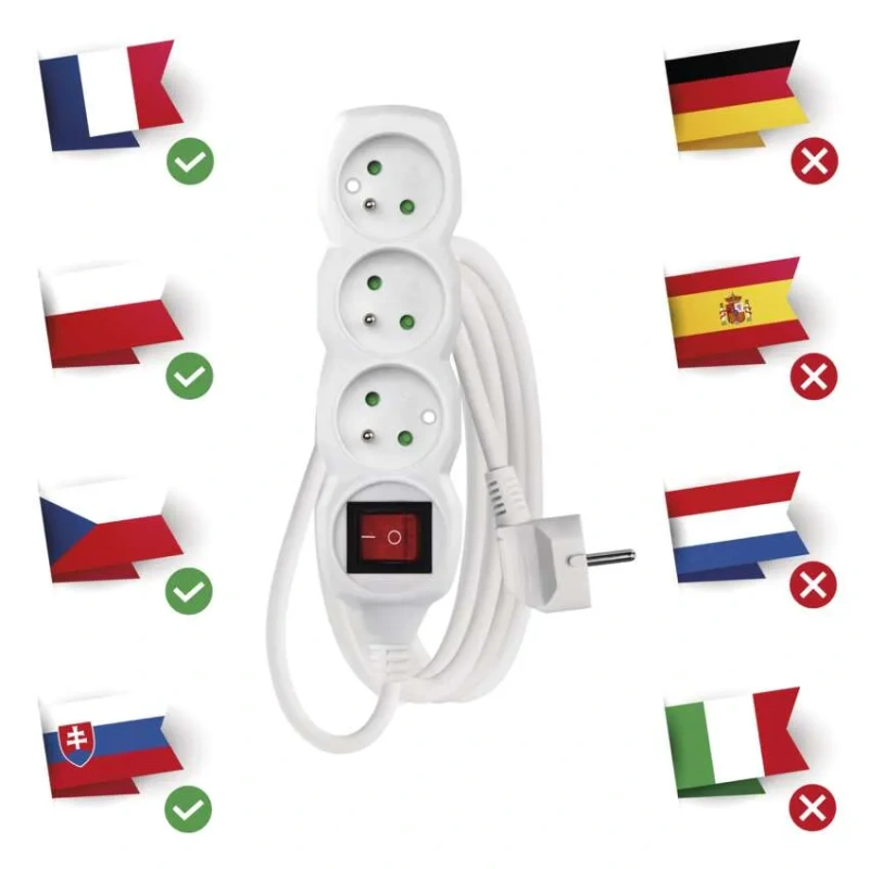 EMOS P1313 Predlžovací kábel 3 m, 3 zásuvky s vypínačom, biely, PVC, 1 mm2 2