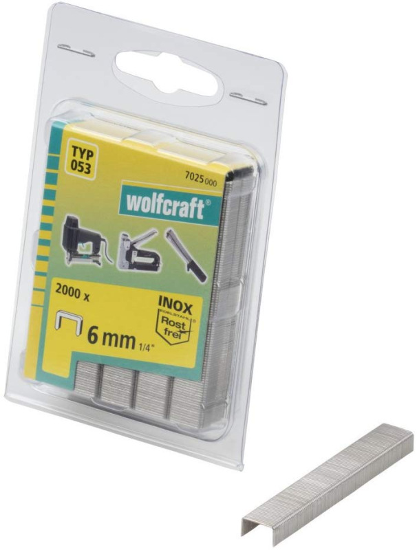 Sponky do sponkovačky široké INOX výška 6mm, šírka 11,2mm Typ 053 (2000ks) wolfcraft 7025000