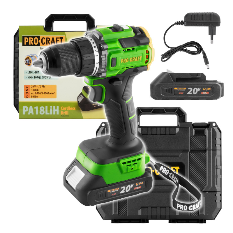 PROCRAFT Aku vŕtací skrutkovač 20V PA18LiH-1B-C