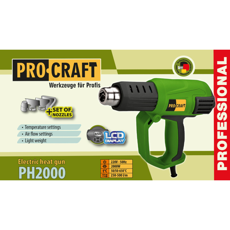 PROCRAFT Teplovzdušná pištoľ 2000W PH2000 6