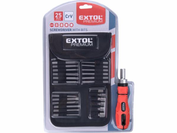 EXTOL PREMIUM 8819155 Skrutkovač račňový s predĺženými bitmi 25ks sada CrV 1