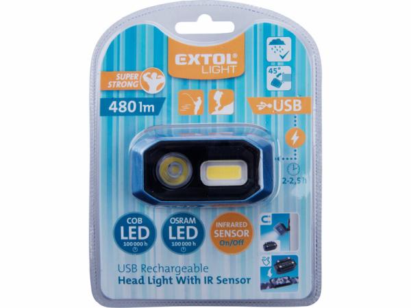 EXTOL LIGHT 43183 Čelovka pohybový senzor 480lm 3,7V/1,4Ah Lion 7