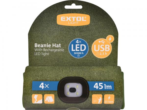 EXTOL Čiapka s čelovým svetlom 4x LED, 45lm zelená 43192