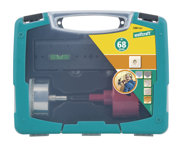 Wolfcraft Sada vrtacích koruniek ø 68mm pre elektrikárske krabičky + šablóna, wolfcraft 5981000 5