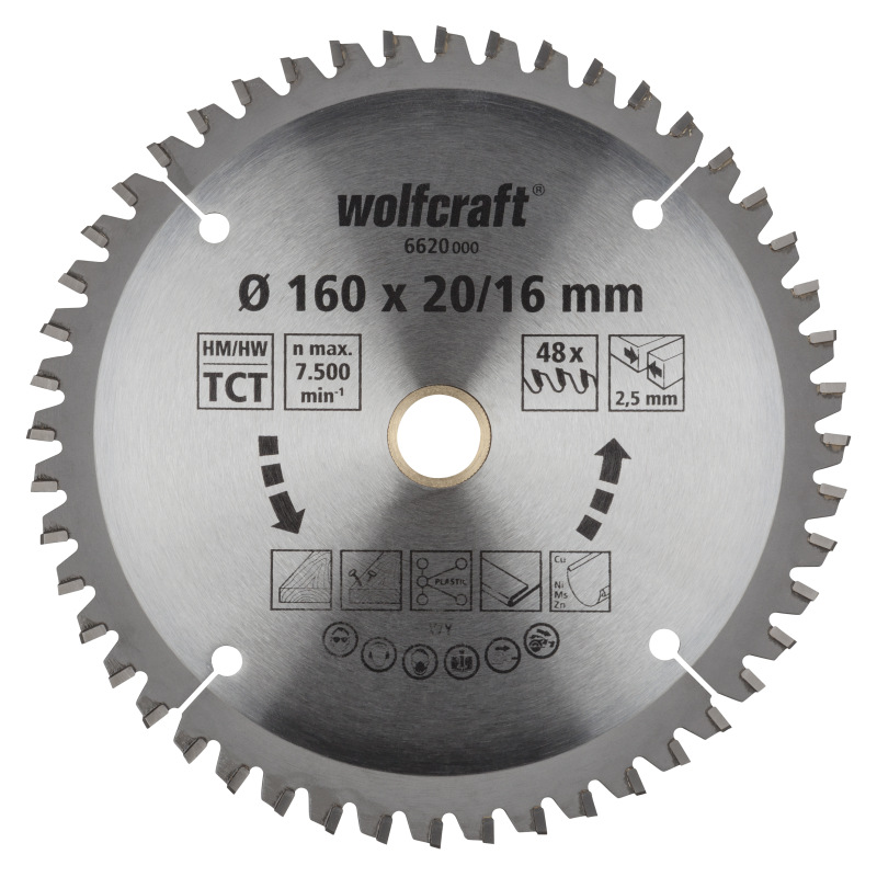 Kotúč pílový HM pre jemné rezy trapézový zub, Z56 ø 184 x 20-16 x 2,5mm, wolfcraft 6622000