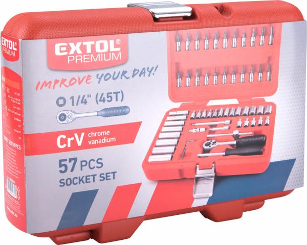 EXTOL PREMIUM Sada nástrčných a zástrčných kľúčov, 1/4", 57-dielna, CrV 8818101 2
