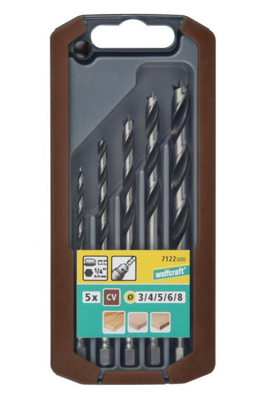 Sada vrtákov CV do dreva so šesťhrannou stopkou ø 3 - 8mm (5ks) wolfcraft 7122000