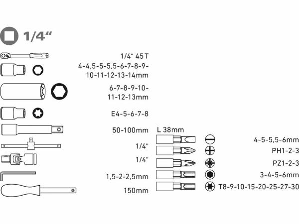 EXTOL PREMIUM Sada nástrčných a zástrčných kľúčov, 1/4", 57-dielna, CrV 8818101 1