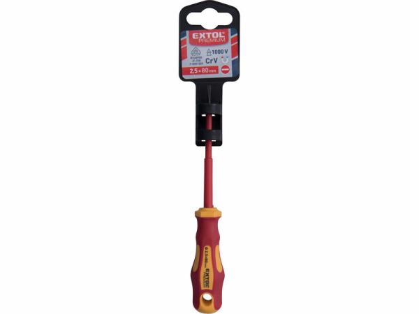 EXTOL PREMIUM 53073 Skrutkovač plochý 2,5 x 80mm, elektrikársky 1000V, VDE, CrV 1