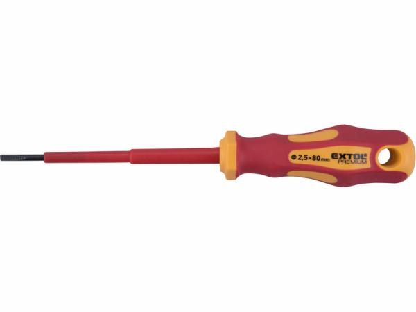 EXTOL PREMIUM 53073 Skrutkovač plochý 2,5 x 80mm, elektrikársky 1000V, VDE, CrV