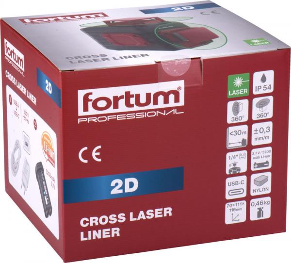 FORTUM Vodováha laserová samoni 2D(1H360+1V360), zelený laser, Li-ion akumulátor,4780214